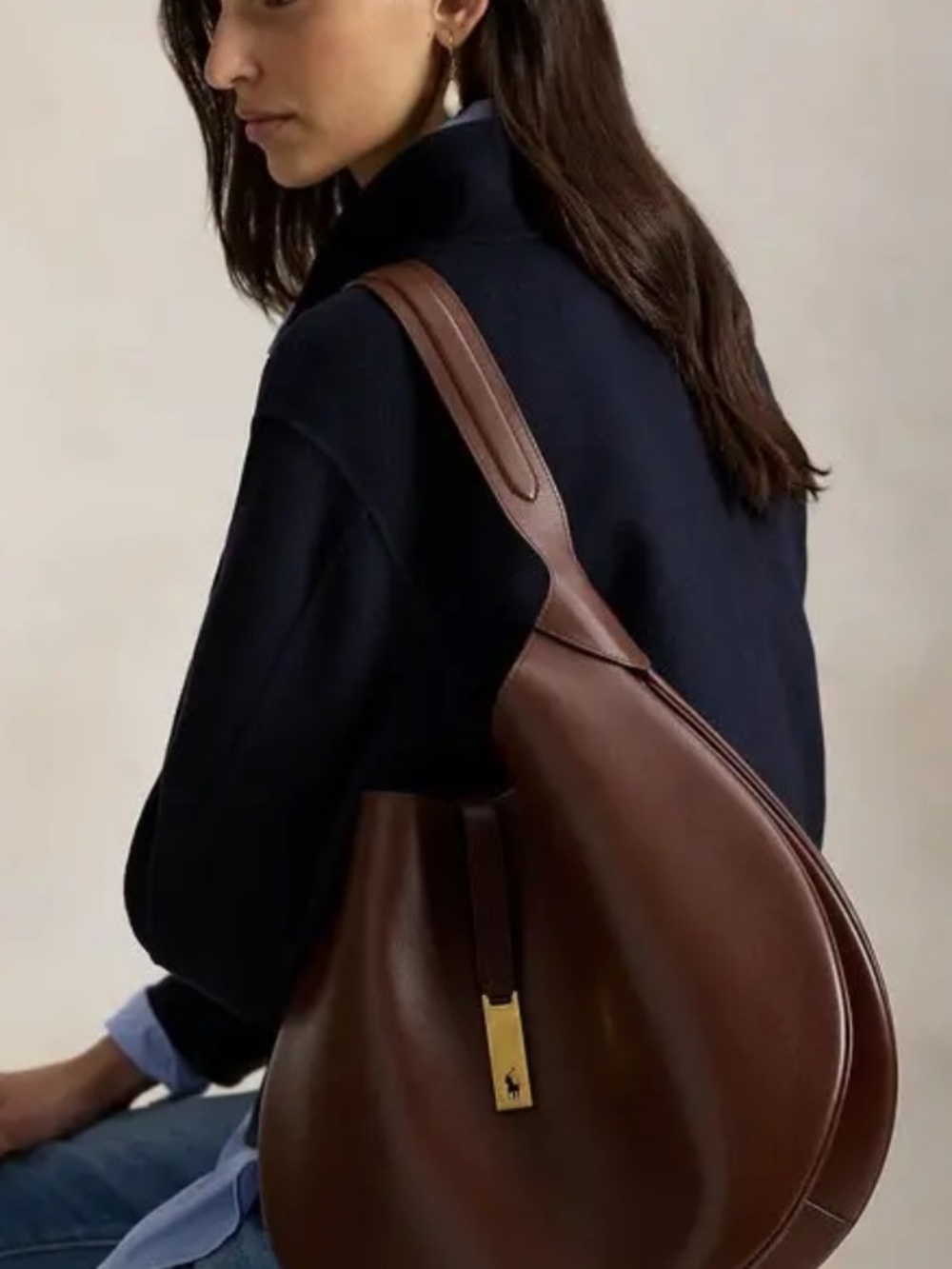 Ralph Lauren Polo ID Large Calfskin Shoulder Bag - Brown Leather